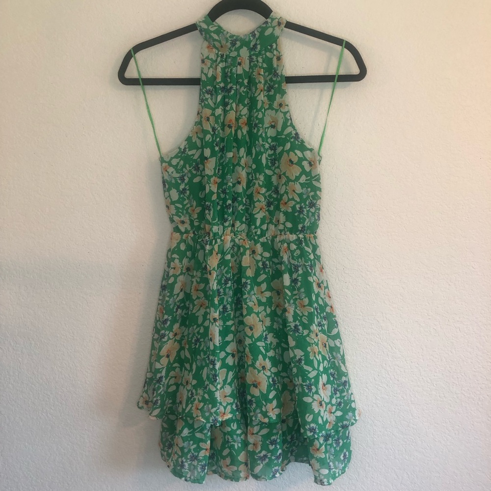 Sienna Sky Green Floral Layered Halter Dress